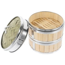 LEORX Bamboo Steamer Basket with Stainless Steel Frame for Cooking Dumplings Dim Sum and More 3 Tier
