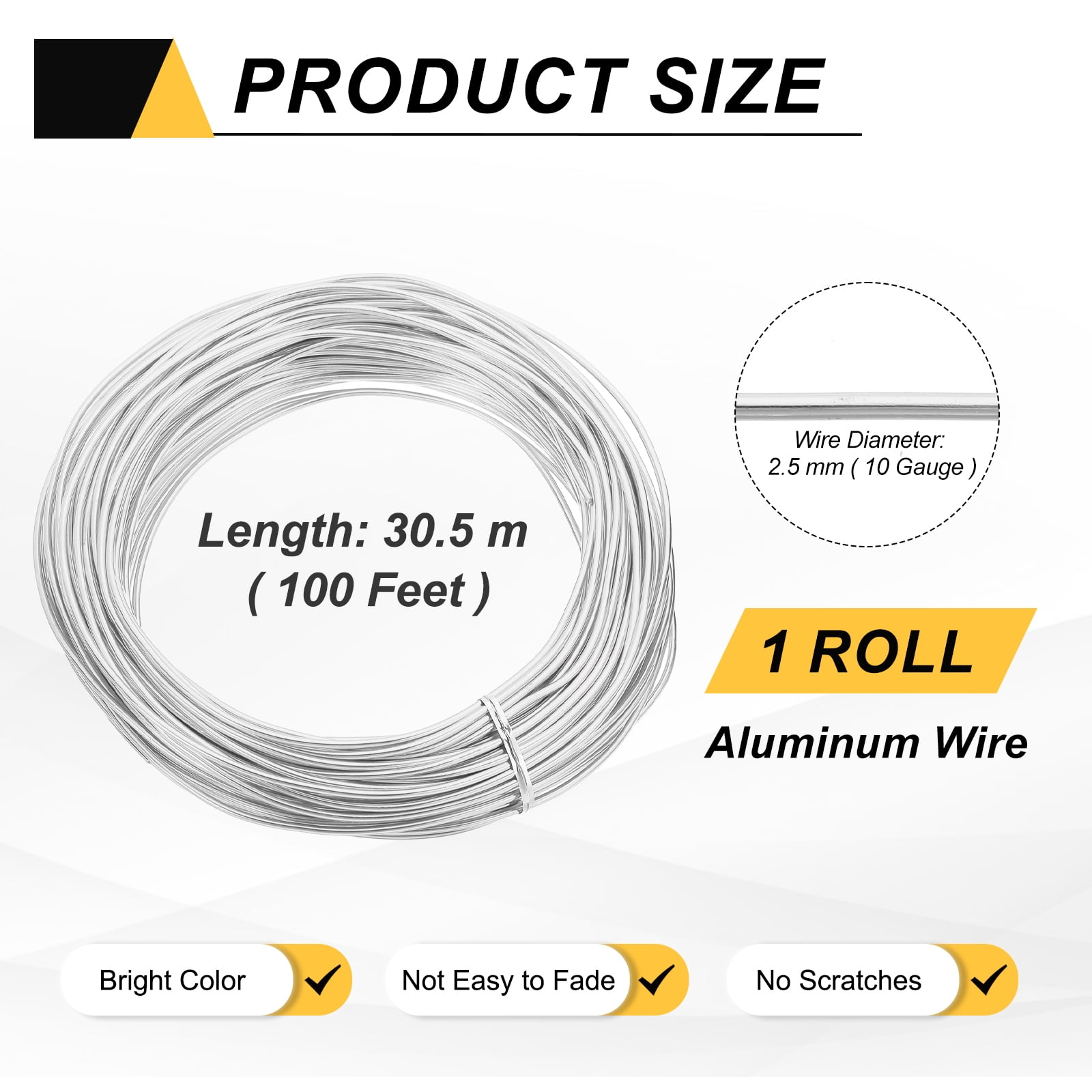 Uxcell 10 Gauge 2.5mm Aluminum Wire, 100 Feet Bendable Metal Craft Armature Wire, Silver Tone
