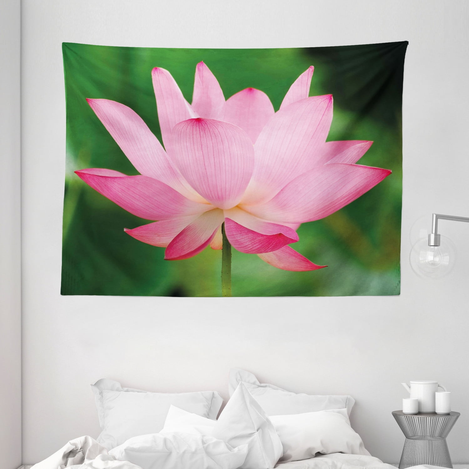 Pink Decor Tapestry, Flower Decorations Theme Beautiful Lotus Blossom Romantic Digital Print