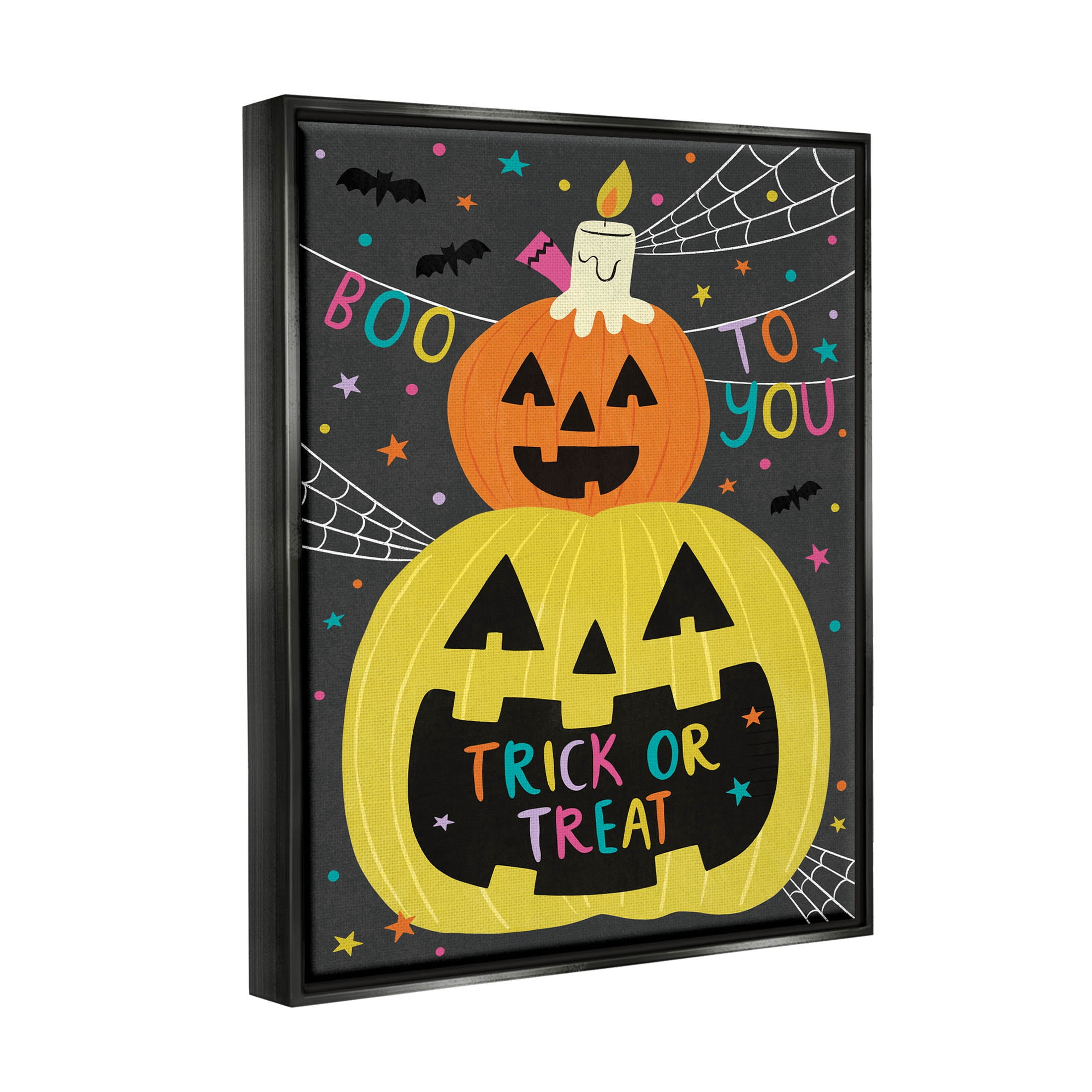 Stupell Industries Boo To You Fun Jack-O-Lanterns Graphic Art Jet Black Floating Framed Canvas Print Wall Art, Design by Lisa Barlow