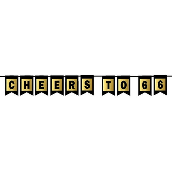 Cheers 66th Brithday Anniversary Black & Mettalic Gold Handing Party Wall Decoration Bunting Banner
