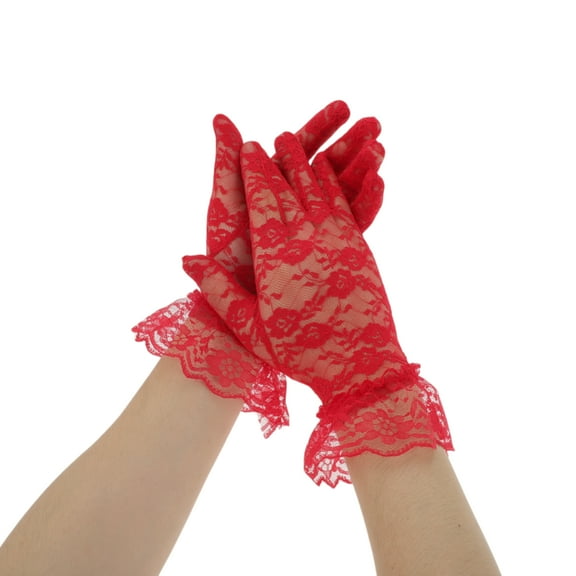 Unique Bargains 1 Pair Sunblock Mittens Floral Thin Sun Block Driving Gloves for Women Red