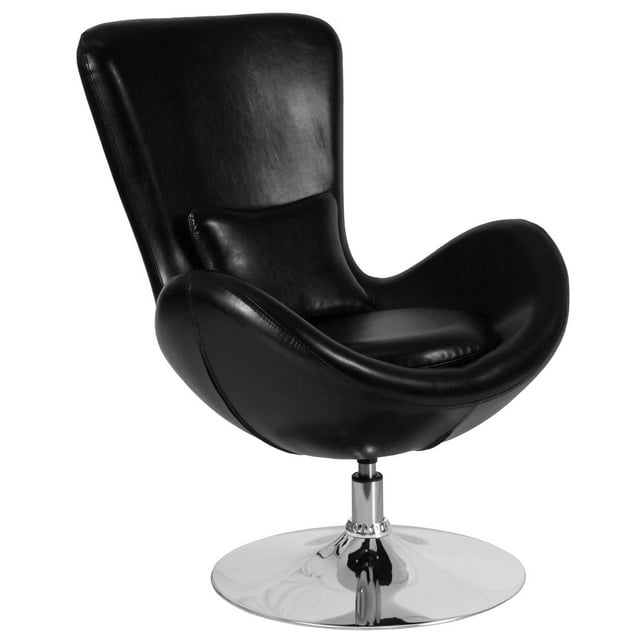 Egg Series Black Leather Side Reception Chair