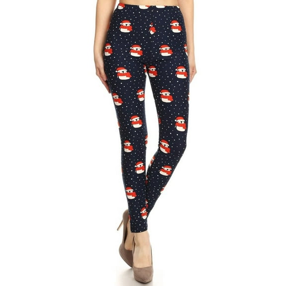 NioBe Clothing Womens Navy Snow Penguin Pattern Ultra Soft Leggings (Reg&Plus Size)
