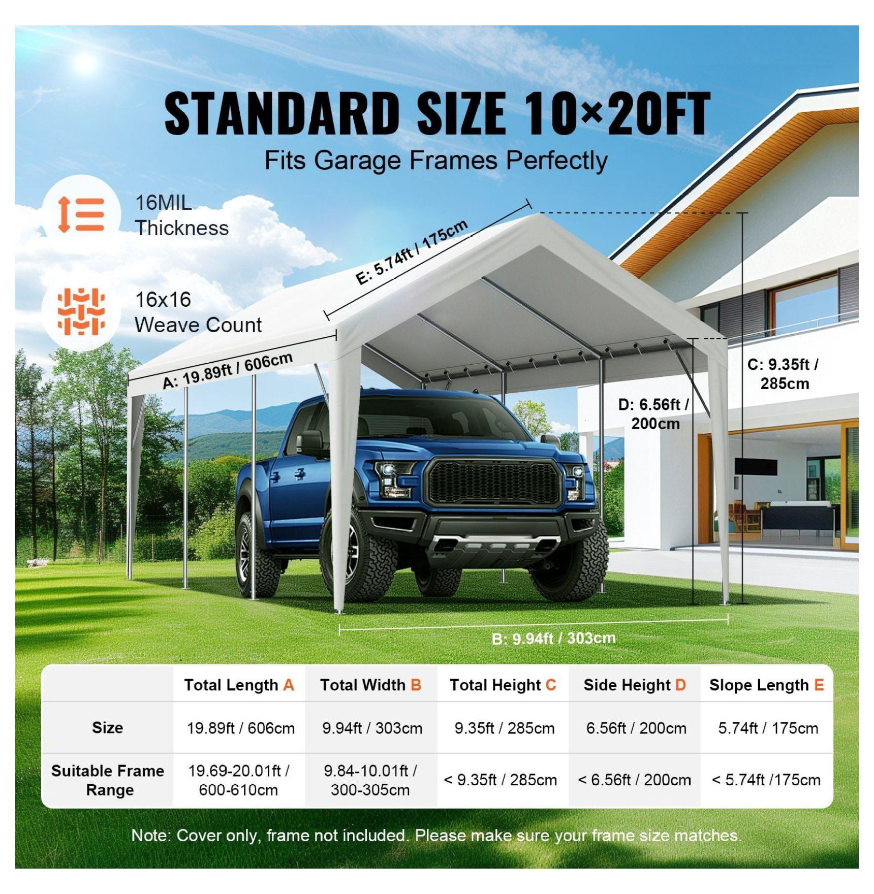 Carport Canopy Cover 10x20 ft - Waterproof & UV Protection