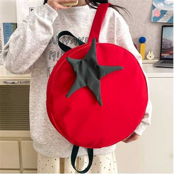 Tomato Purse Fruit Shaped Backpack Large Capacity Cute Daypack Round Novelty Nylon Shoulder Bag for Women