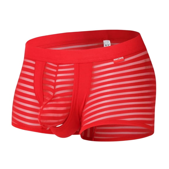 COSFO Transparent Mens Boxer Briefs Underwear Pack Striped Breathable Underwear Classic Fit Support Pouch Ice Silk Underwear Men