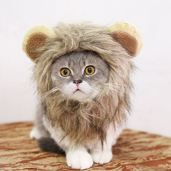 Pets Lion Mane Wig Hood Dog And Cat Fancy Wearable Lion Hair Accessories Pets Clothes For Halloween Christmas Easter Festival Party(S-11In)