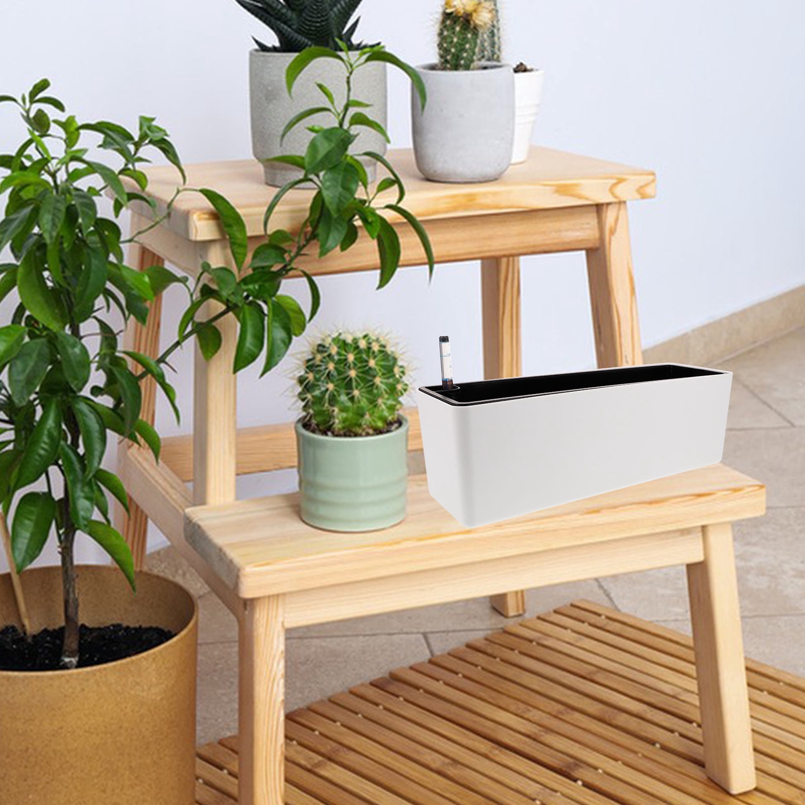 OUNONA Automatic Self-Watering Planter Pot Set in White for Indoor and Balcony Gardening, Home Plant