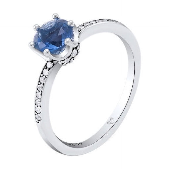 Silver Crown Ring with Blue Zircon Accents: European Style Fashion Ring for Women  Adds a Touch of Royalty to Your Look