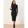 thumbnail image 4 of Vestido de Punto con Cuello Alto para Mujer Vestido Elegante de Invierno de Manga Larga para Mujer Negro L, 4 of 6