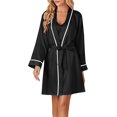 thumbnail image 5 of Women's 3pcs Satin Pajamas Set Cami Top and Shorts Sleepwear PJs Set with Robe,Black, 5 of 5