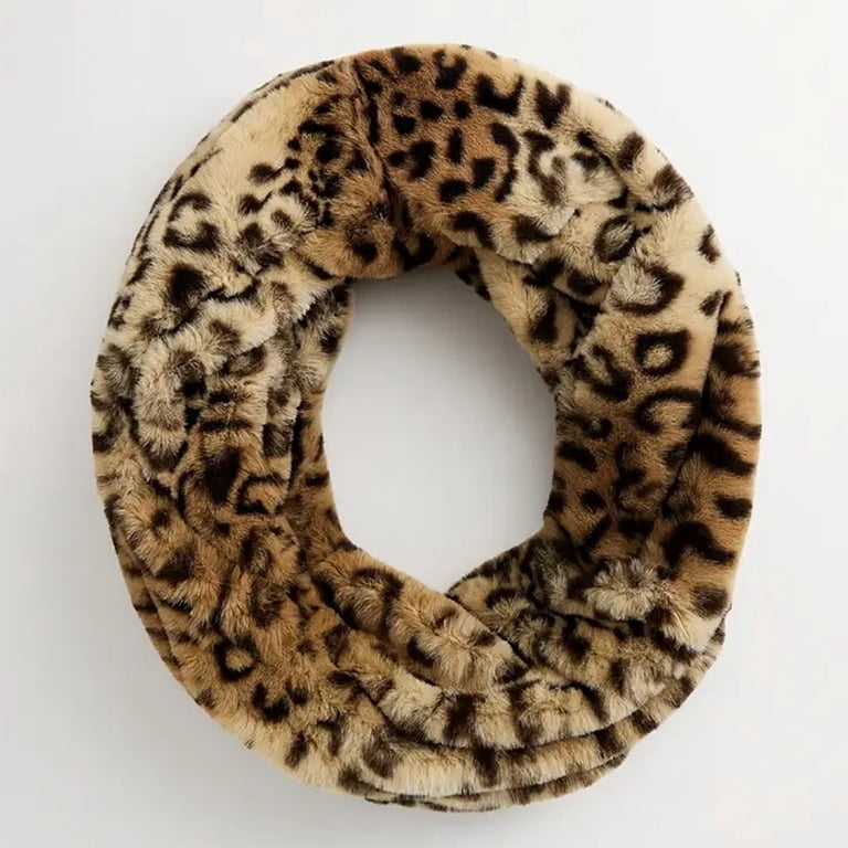 EYFEL MADE IN TURKEY Leopard Print Womens Scarf in Beige and Black Women Elegant Faux Fur Leopard Print Infinity Tube Scarf  main image 4