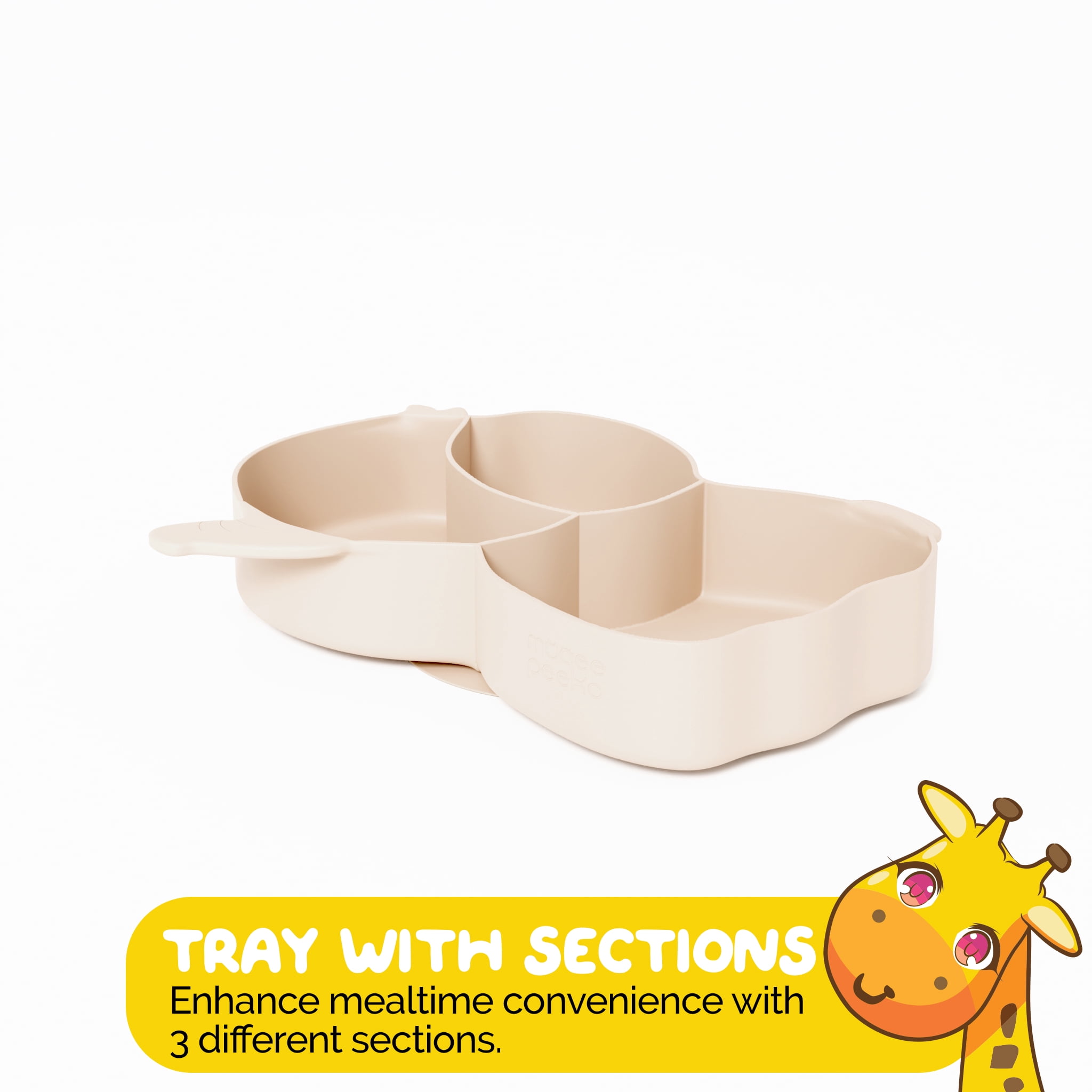 Toddler Dinnerware Set by Muqee Peeko in Beige Color with Suction Tray and Baby Utensils - (3 Piece Set)