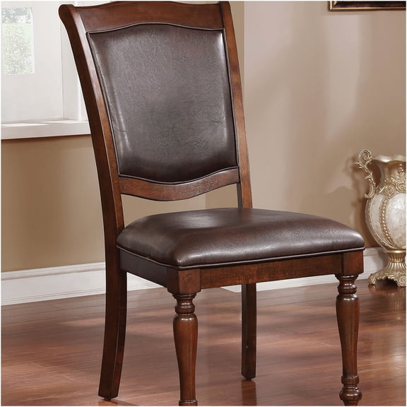 JERFIT Traditional Brown Cherry Dining Chairs Set of 2, Solid Wood Upholstered Side Chairs with Leatherette Seats for Kitchen Dining Room