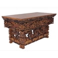 thumbnail image 1 of DharmaObjects Solid Indian Elm Wood Hand Carved Floor Shrine Altar Meditation Table (Large, Dark), 1 of 5
