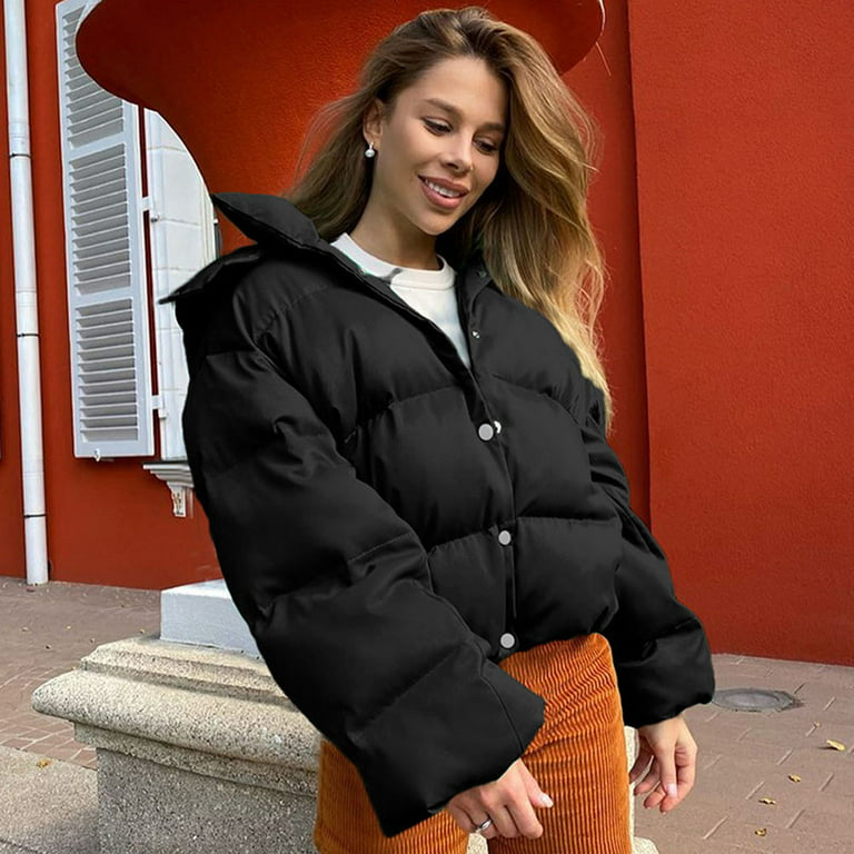 Puffer Coats for Women Zpanxa Women Winter Cropped Puffer Jacket, Oversized  Zip-Up Quilted Puffy Short Down Coat, Baggy Short Down Coats Outwear