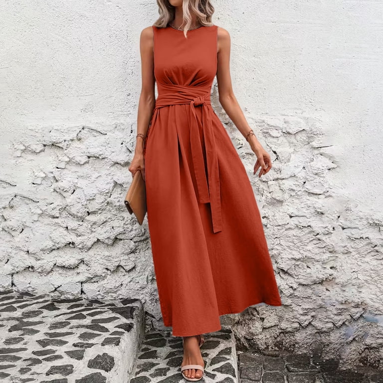 red orange wedding guest dress Rust Orange Maxi Slit Dress With Long Sleeves and Belt: Autumn Wedding,  Fall Photoshoots, Plus Size