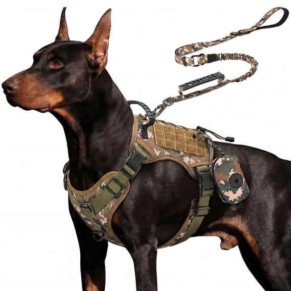 Dog Harness and Leash Set, Adjustable Reflective Pet Vest with Top Handle, 6 ft Leash and Poop Bag Dispenser for Large Dogs