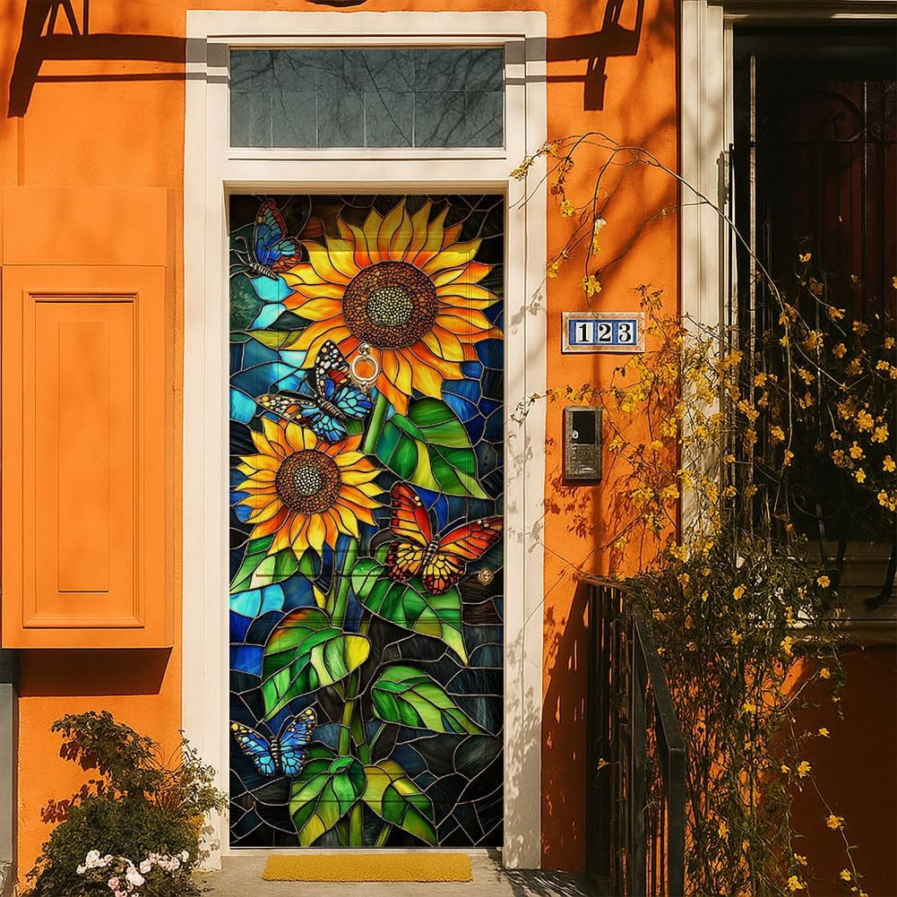 2 Sheet Sunflower Removable Refrigerator Wraps Self-Adhesive Fridge Stickers Peel and Stick Vinyl Fridge Decals Sticker