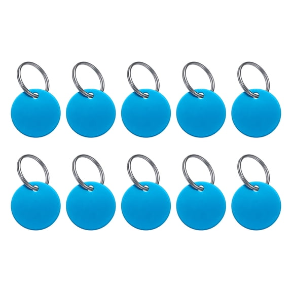 Uxcell 10Pcs Aluminum Engraving Blanks Tags Stamping Round with 10 Keychain Blank Bulk for DIY Personalized Pet Tag Lake Blue