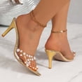 thumbnail image 5 of DIVVce Clear Pearl Embellished Mule Heel Sandals For Women Open Toe Slip On Comfort Evening Footwear, 5 of 8