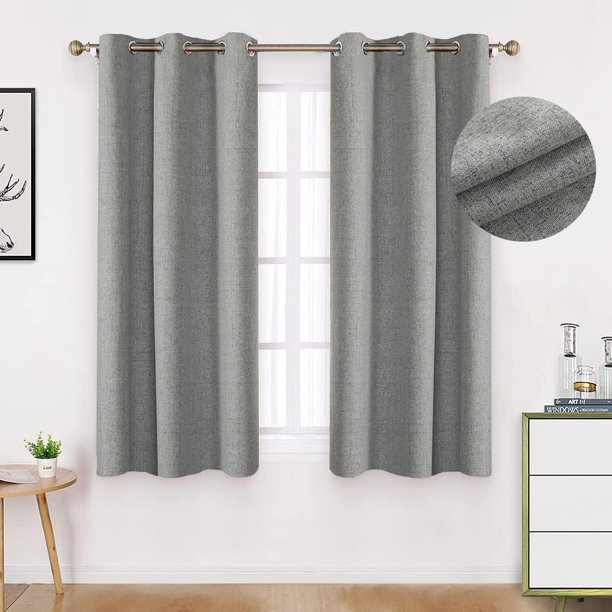 Lino Cortinas Blackout con Aislamiento Térmico, 100% Blackout y Ojal Superior Cortina para Recámara y Ventana de Sala, Capa Trasera de Revestimiento Gris, 2 Paneles, 106.6 x 160 cm, Gris