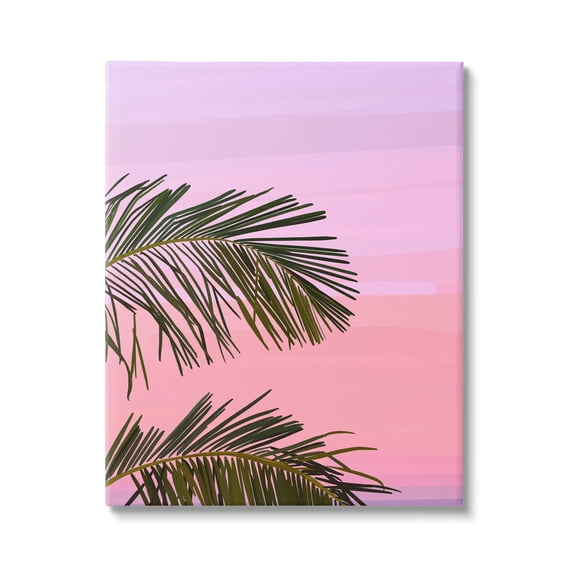 Stupell Industries Pink & Purple Sunset Palm Leaves Coastal Painting Gallery Wrapped Canvas Print Wall Art