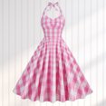 thumbnail image 1 of Vestido Corto Plisado Vestido de columpio con corsé para mujer, sin espalda, de algodón, con cordones, ajustado, cuello en V, traje de vacaciones Cgtredaw Rosa S para Mujer, 1 of 8