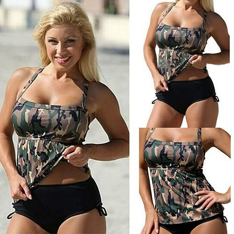 Walbest S XXXL Plus Size Fashion Women Sexy Beach Tankini Set Camouflage Print Strap Swimwear Bathing Suit Two Piece Swimsuit Swimwear Swim Dress Shorts Walmart