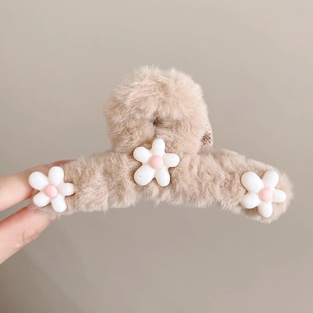 Pinza de pelo grande de felpa para mujer, para otoño e invierno, con lazo, con forma de tiburón, para tocado