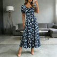 thumbnail image 2 of ASEIDFNSA Women Floral A Line Dress Square Neck Puff Sleeve Smocked Summer Midi Dress, 2 of 4