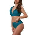 thumbnail image 4 of INSPIRAR CHIC Conjunto de Bikini de Dos Piezas para Mujeres con Volantes, Escote en V, Tiras Anchas, Leopardo, Top con Cinta Ajustable en la Espalda y Parte Inferior Triangular, Grande, Verde Azulado, 4 of 5