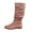 Pink, variant on Shadoumai Cowboy Boots Woman Winter Suede Flat Boot with Zipper Fashion Round Toe Cozy Shoes Casual Solid Flock Mid Calf Boots
