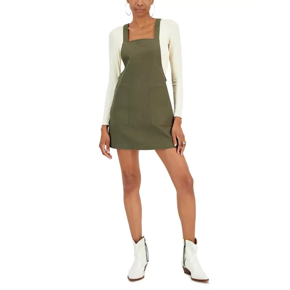 Tinseltown Juniors' Denim Pullover Pinafore Olive M