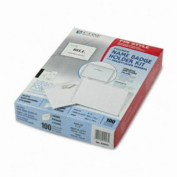C-Line  Pin-Style Badge Holder Kit  Folded Side Load  3 x 4  White  100 Per Box