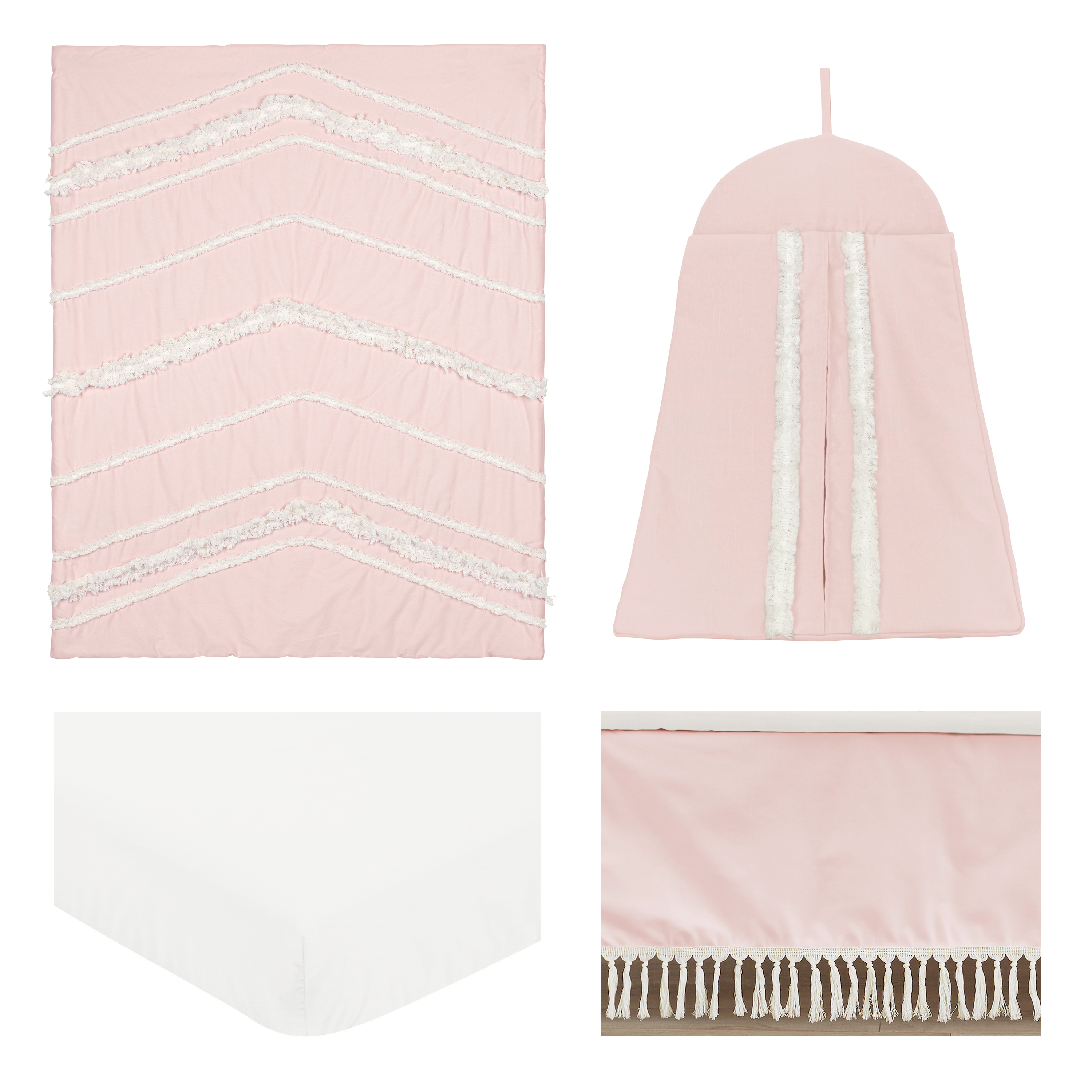 Sweet Jojo Designs Boho Fringe Blush Pink and Ivory 4 Piece Crib Bedding Set
