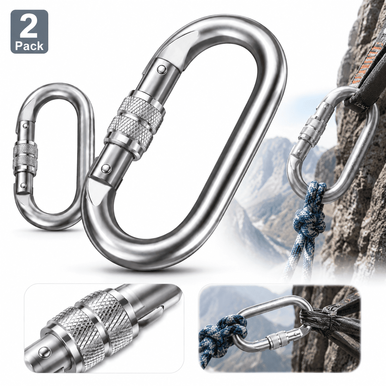 Fusion Climb Auto Locking D Shape Aluminum Carabiner Clips, Twist