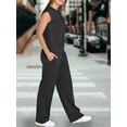 thumbnail image 4 of Women'S Two-Piece Casual Suit, Stand-Up Collar Top, Wide-Leg Pants, Vacation Travel Wear Black XL, 4 of 9