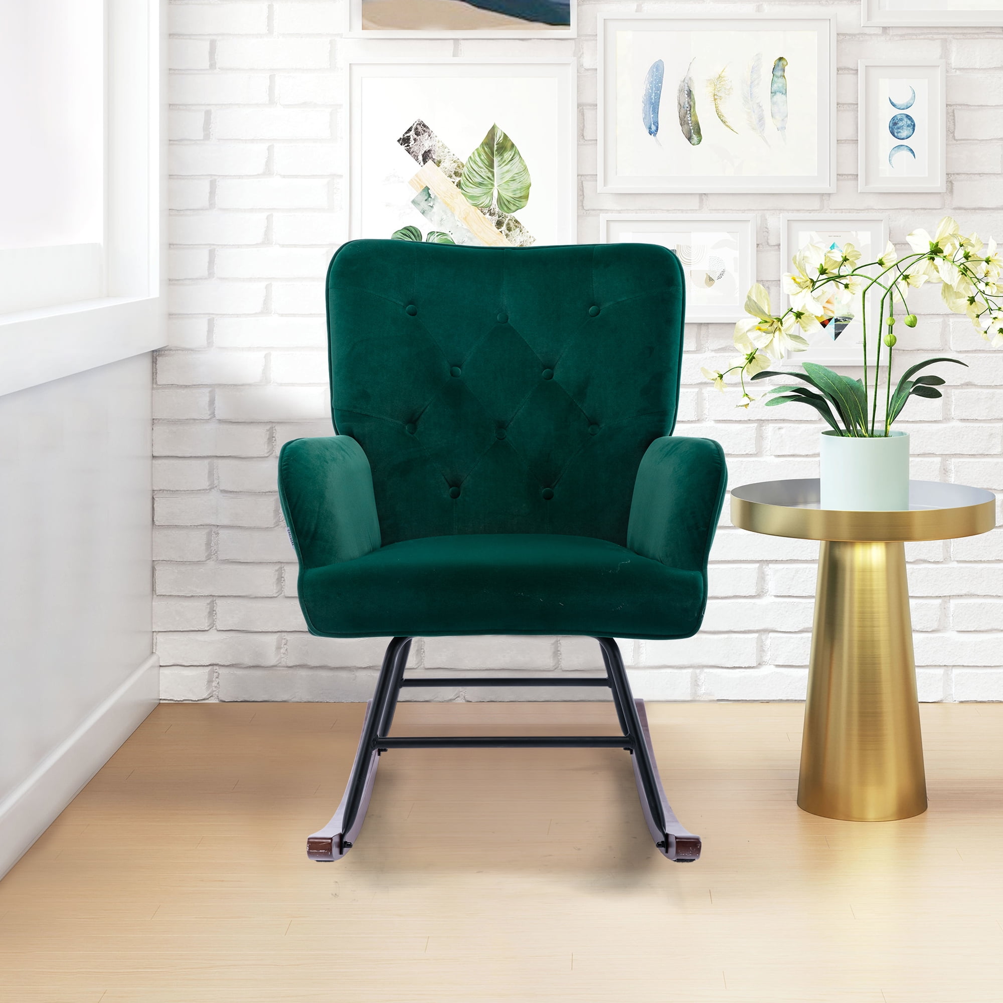 Buy Rocking Accent Chair with Fabric Padded Seat, Tufted Upholstered