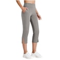 thumbnail image 2 of Bloomae Capri Pants for Women Bootcut Yoga Pants with Pockets High Waisted Side Slit Flare Athletic Workout Leggings Casual Work Pants Gray M, 2 of 10