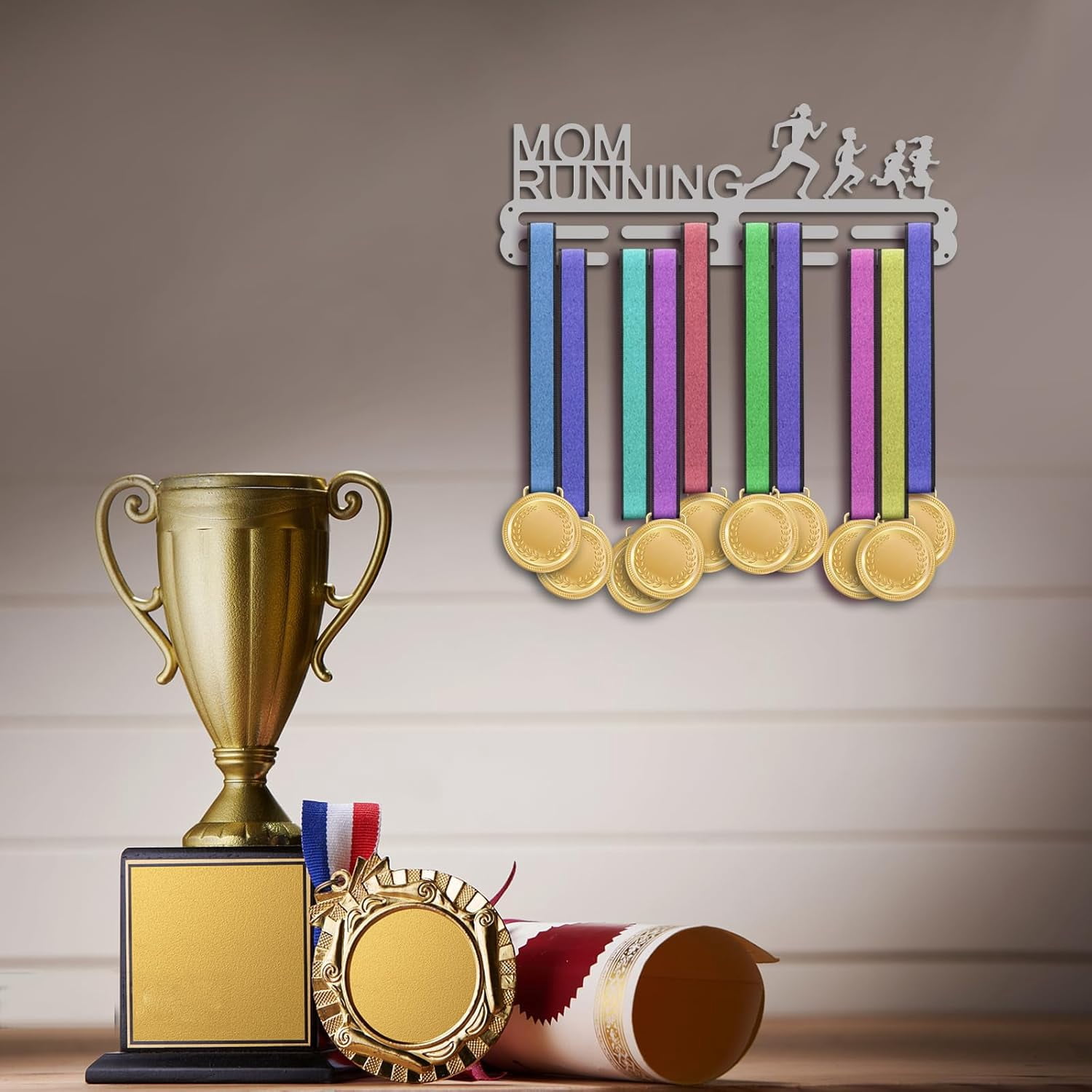 Running Medals Hanger Display Holder Rack Mom Wall Mount Hanger Decor Trophy Shelf Tiered Award Rack Award Ribbon Hanger