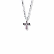 Singer Girl's 5/8 Inch Sterling Silver and Glass Crystal First Communion February Birthstone Baguette Cross Necklace with Stainless Steel Rhodium Plated 16" Chain, Style Birthstone, Cross