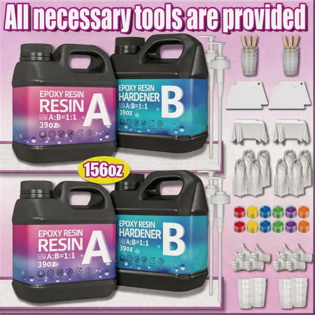 156Oz Super Clear Epoxy Resin Kit - Bubble Free, Anti-Yellowing, Self-Leveling, Fast Curing 2-Part Epoxy Glue. Ideal For Coating, Casting, Countertops, River Tables, Resin Molds & DIY Crafts. Perfect
