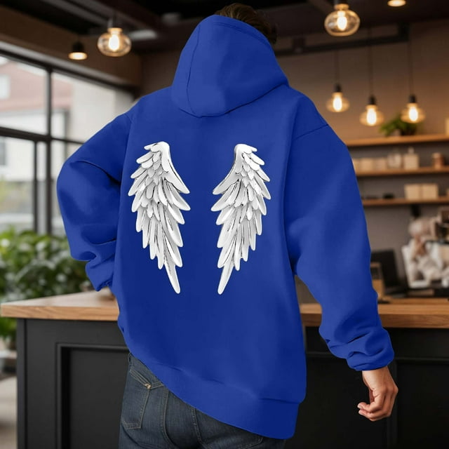 MHFRRA Sudadera con Capucha Informal con Estampado de Ángel de Invierno, Forro Suave y Bolsillo Frontal para Exteriores, Ropa de Calle A La Moda Azul