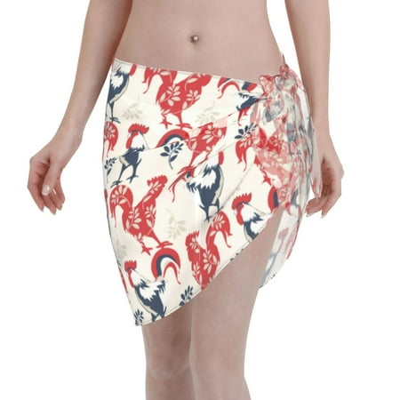 Ocsxa Roosters Print Sarong Coverups For Women Bathing Suit Wrap Swimsuit Skirt Beach Bikini Cover Up Swimwear