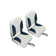 (2) Deluxe High Back Folding Marine Boat Seats- NAVY BLUE - WHITE