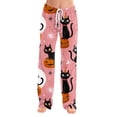 thumbnail image 4 of Halloween Pajamas Pants for Women Ladies Drawstring Pumpkins Ghost Pajama Cute Soft Long Wide Leg Pj Pants Pink 2XL, 4 of 7