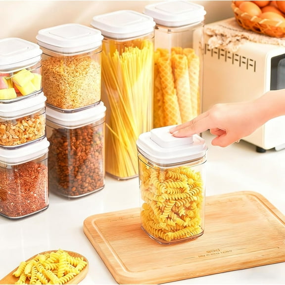 Pop Top Food Storage Container Set | 6Pcs Airtight Cereal Canisters with Vacuum Seal, BPA-Free Stackable Pantry Organizer for Dry Food