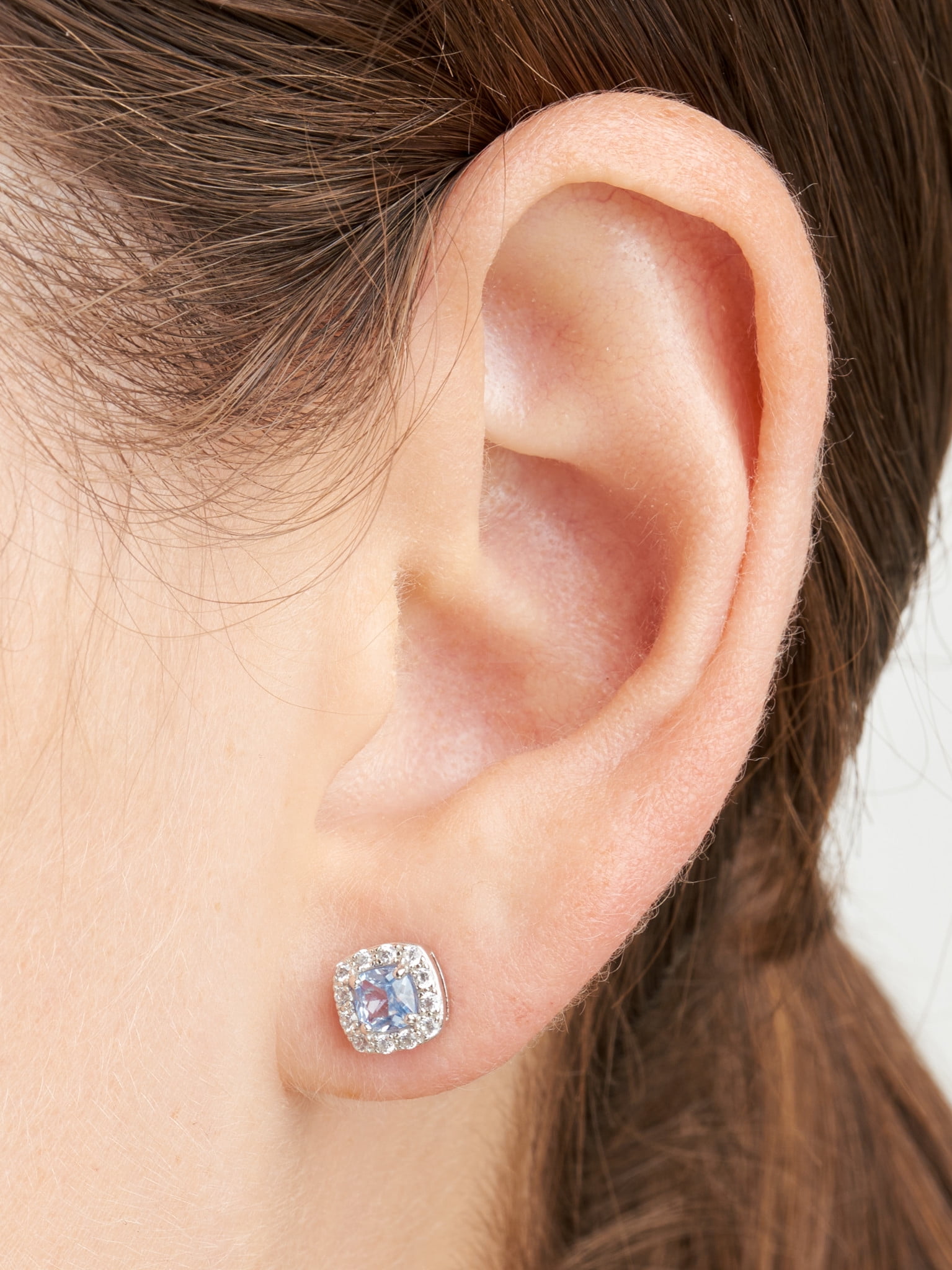 Forever Facets Women's Platinum over Sterling Silver Synthetic Spinel and CZ Stud Earrings